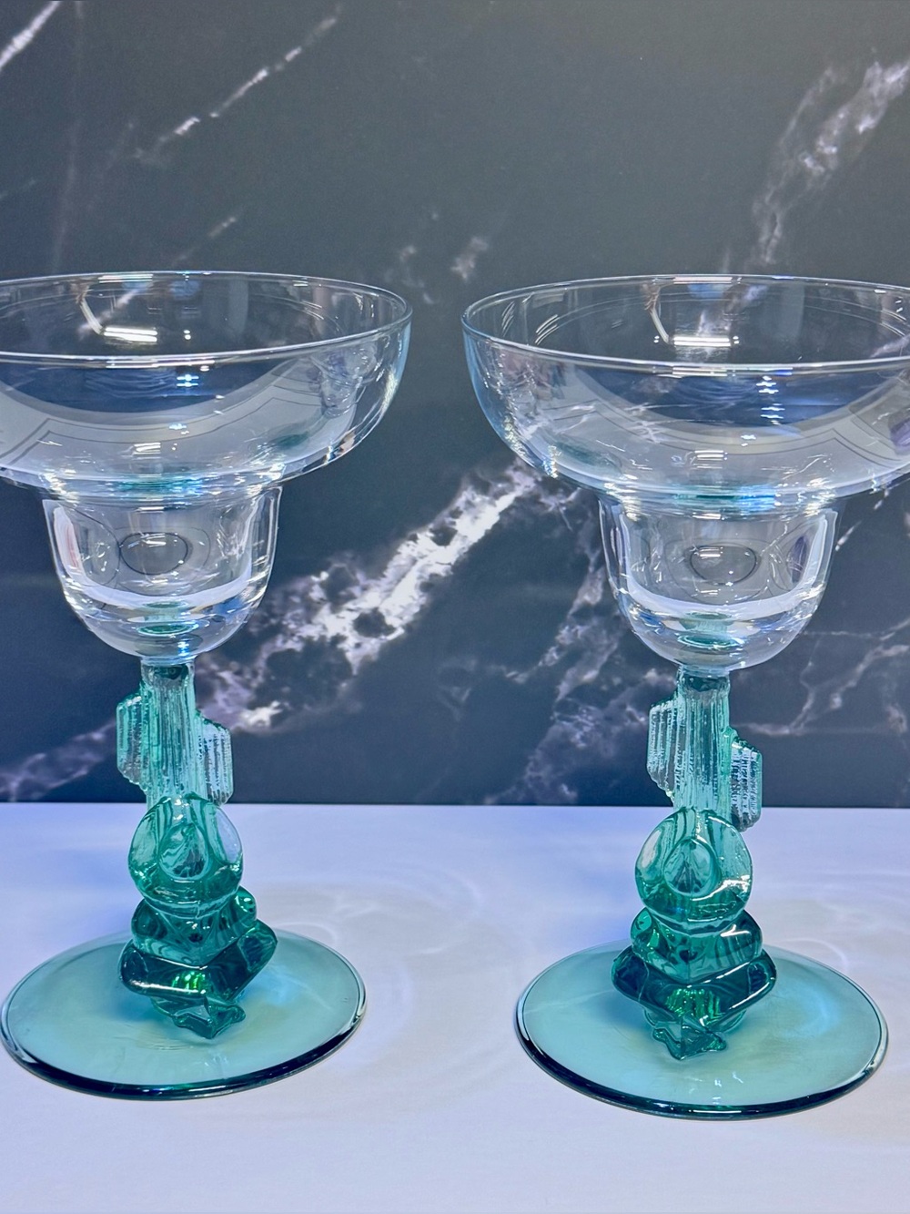 Vintage Cristal D'Arques Siesta Sleeping Man Cactus Margarita Glasses Set of 2